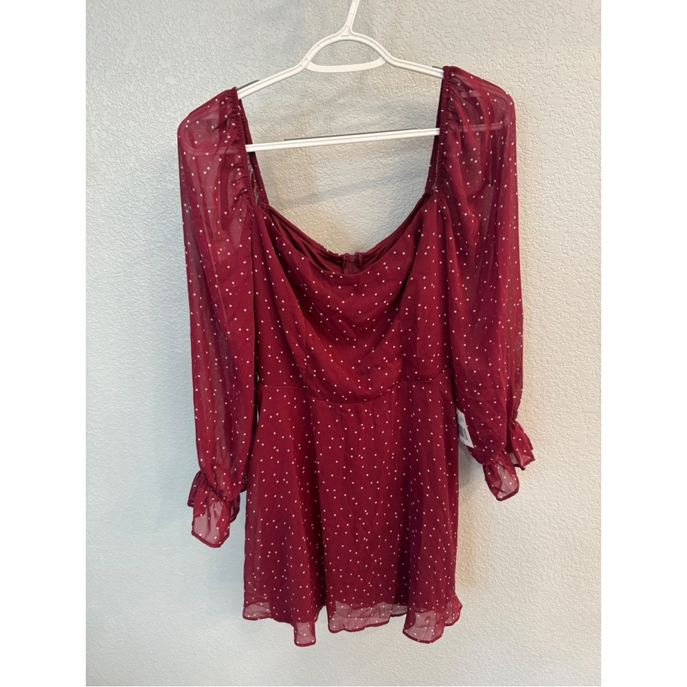 B. Smart Wine Red Dress with Polka Dots